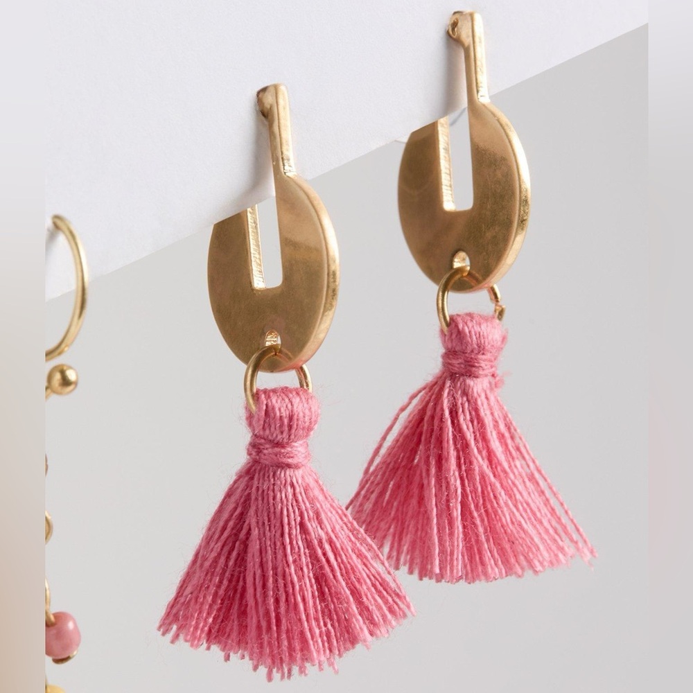 Torrid Shakey Tassel Linear Earring Set 3 PAIRS gold & pink colors Sherbet - Picture 5 of 8